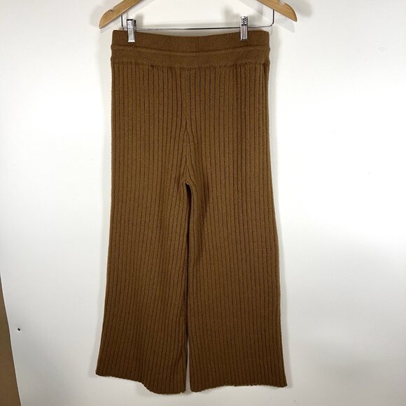 Zara Chunky Knit Ribbed Pants Drawstring Brown Women’s Size Medium Boho Comfy - Picture 5 of 7